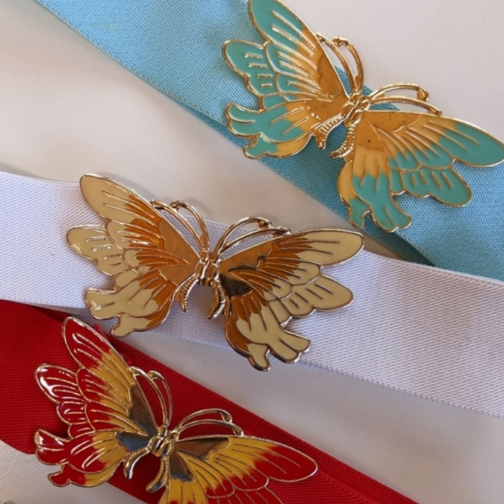 Vintage 80s enamel butterfly clip belt bundle